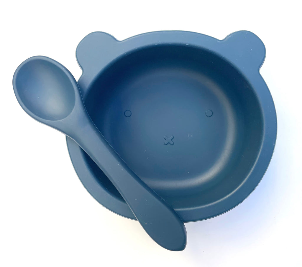 Silicon Bear Bowl & Spoon Set | Midnight - yummietummies