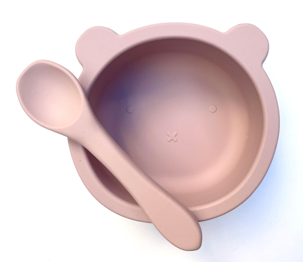 Silicon Bear Bowl & Spoon Set | Blush - yummietummies