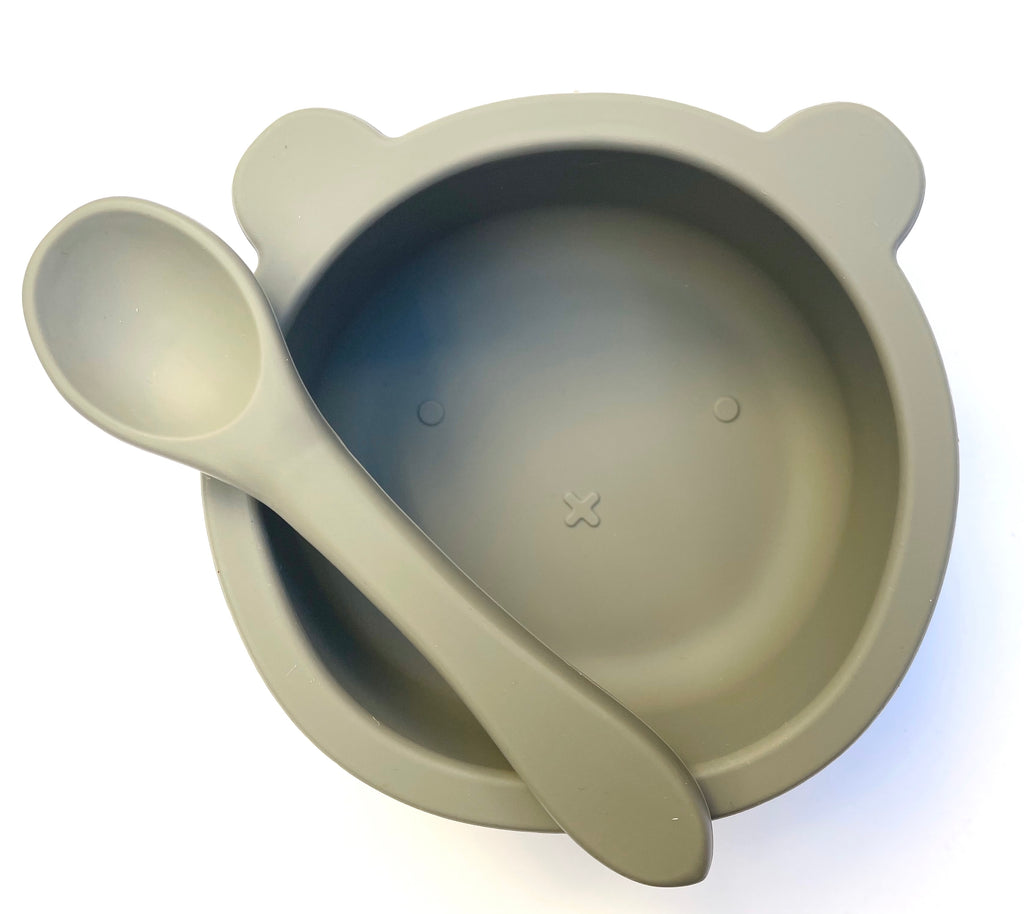Silicon Bear Bowl & Spoon Set | Sage - yummietummies